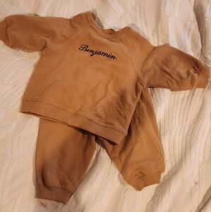 Zara embroidered Benjamin Tan Sweatshirt and Pants Set